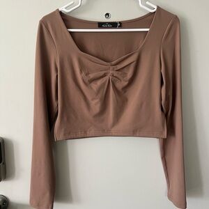 Tan Long Sleeve Crop Top